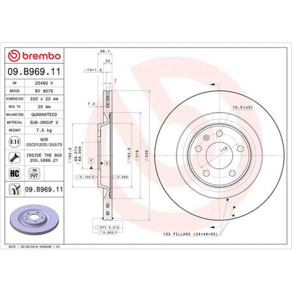 BREMBO KT00978 Brembo - Rear Brake Kit for Various Audi Models - Ceramic Brake Pads (P85154N) and Rotors (09.B969.11). Kit #KT00978