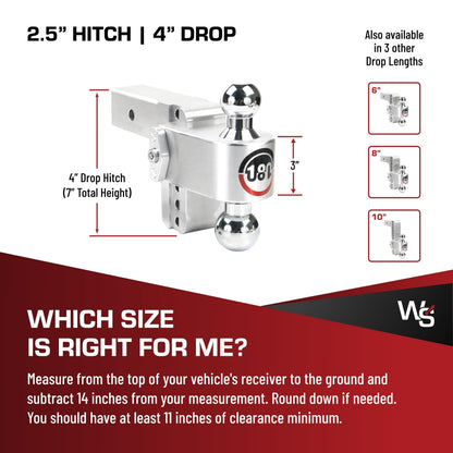 WEIGH SAFE CTB4-2.5 Weigh Safe Trailer Hitch Ball Mount, 4" Drop, 2.5" Receiver, Chrome Balls