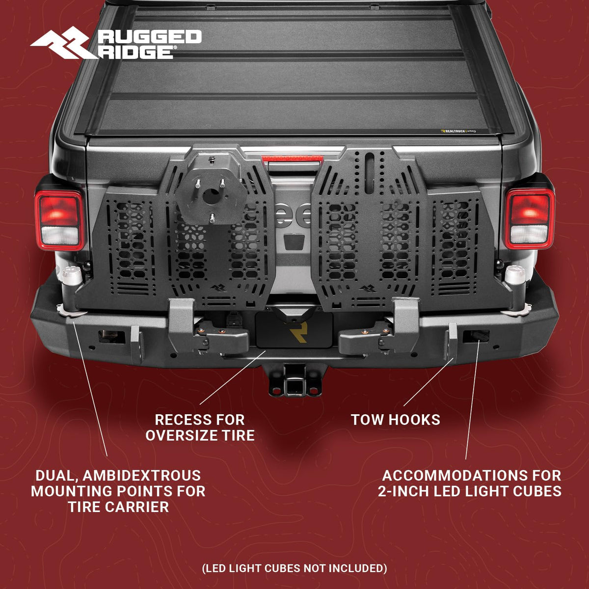 RUGGED RIDGE 11540.38 Rugged Ridge WingMate Rear Bumper for Jeep Gladiator JT | Accommodates Swingout Tire Carrier, Dual Pivot Points, 3/16" Steel, Textured Black | 11540.38 | Fits 2020-2024 Jeep Gladiator JT