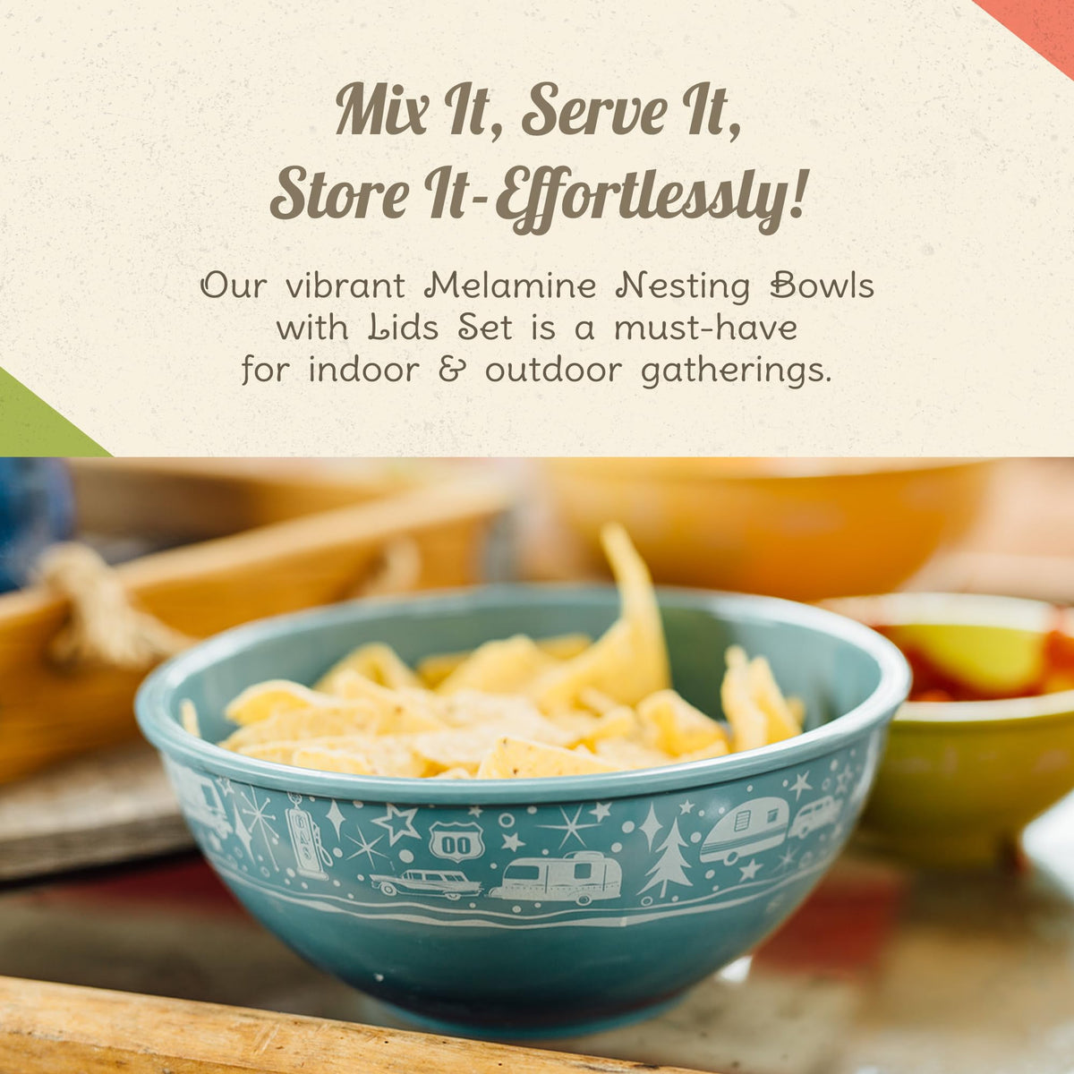CAMP CASUAL CC-006 Camp Casual Melamine Bowls with Lids - 4 BPA Free Nesting Bowls with (New and Imporved) Lids Set for Indoor & Outdoor Dining - Sturdy, Lightweight, & Top Shelf Dishwasher Suitable Camping Bowl Set