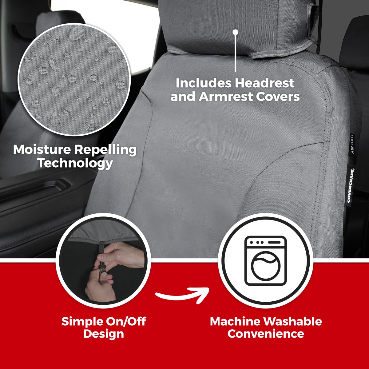 Covercraft SS2544WFBK Custom Front Row Seat Protectors by Covercraft: Endura Waterproof Polyester SeatSaver
