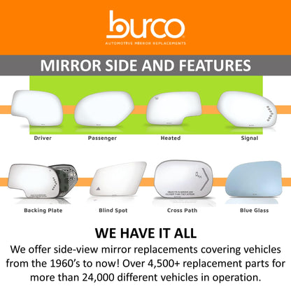 Burco 4109 Flat Driver Side Non-Auto-Dimming Power Mirror Glass, OEM# 8790648050, Fits Lexus RX330 2004-2006, RX350 2007-2009 and RX400H 2006-2008, EC Fit Over for Auto-Dimming Mirrors, Smooth Edges