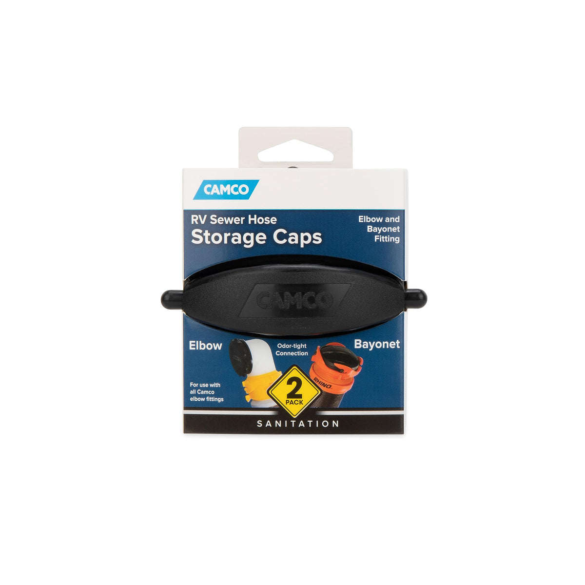 CAMCO 39753 Camco Rhino Flex Cap Bayonet and Elbow Cap - Seals Both Ends of Your Sewer Hose to Form a Odor Tight Connection While Storing (2 Pack) (39753)