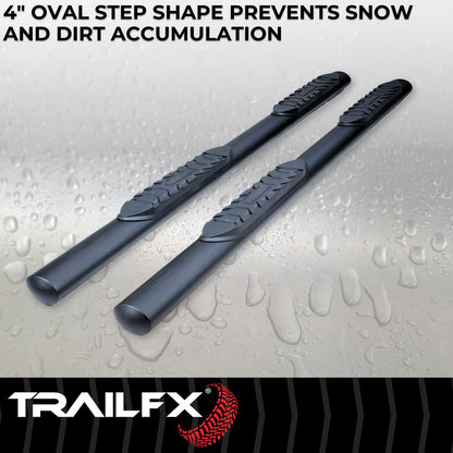 TRAILFX A1559T TrailFX Nerf Bar Fits 2024-2025 Toyota Tacoma Double Cab 4 Inch Oval Straight with Step Pads Rocker Panel Mount Powder Coated Titanium Matte Black Steel with Welded End Caps TrailFX T83A1559T