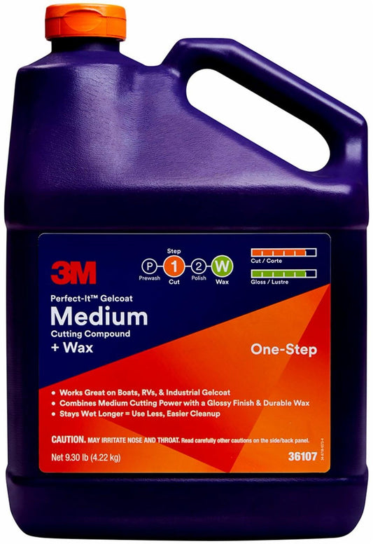 3M 36107 3M Perfect-It Gelcoat Medium Cutting Compound + Wax, 36107, 1 Gallon