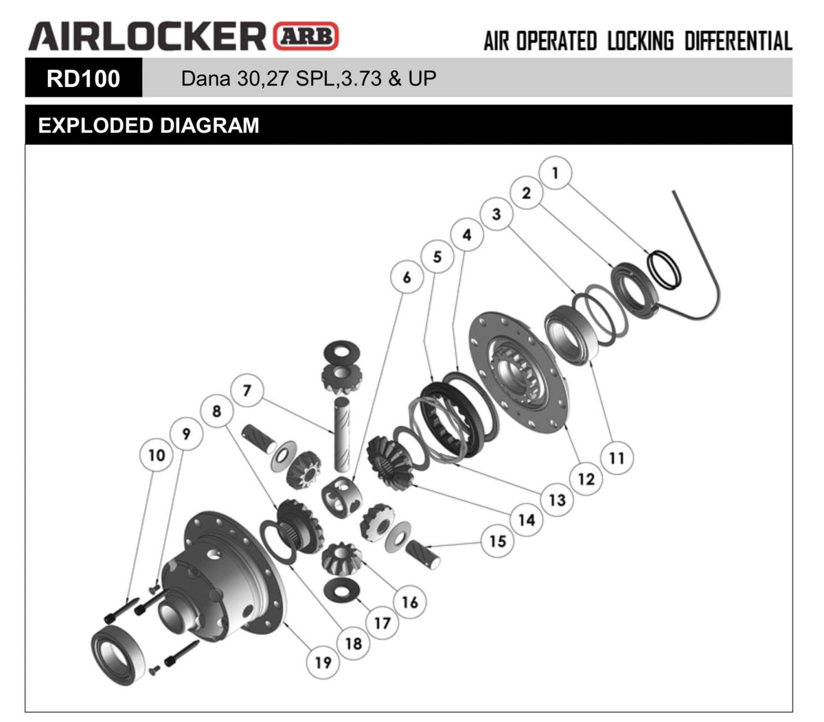 ARB RD100 ARB RD100 Air Operated Locking Differential for Dana Spicer 30, 3.73 & Up, 27 Spline for Front Jeep Wrangler JK & JL Non-Rubicon
