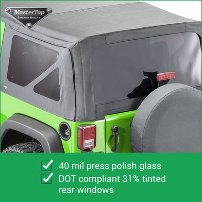 MASTERTOP 15101335 MasterTop Fabric Only Soft Top - Fits Jeep Wrangler JK 2-Door 2007-2012 - Jeep Wrangler Soft Top 2 Door Jeep Wrangler JK Soft Top 2 Door Jeep JK Soft Top 2 Door (Fabric Only, Black Diamond)