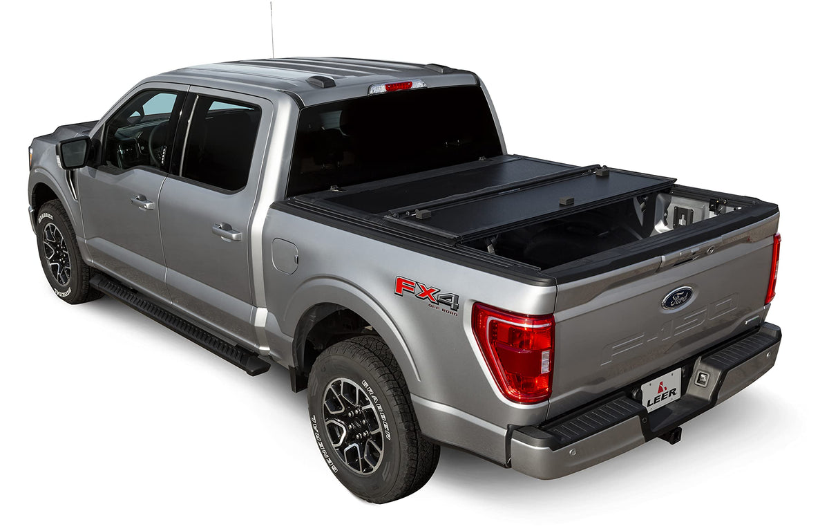 LEER 631288 LEER HF350M Tri-Folding Truck Bed Tonneau Cover, Fits Toyota Tacoma with Deck Rail System, Years 2016-2023, 6'2" Truck Bed, Black