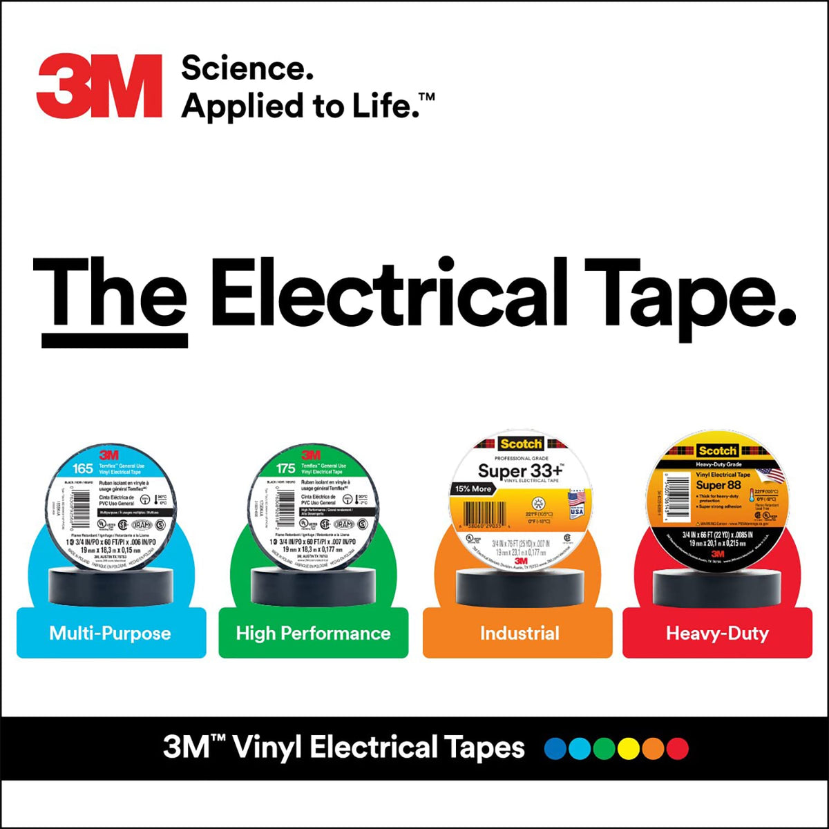 3M 06133 3M Scotch Super 33+ Electrical Tape, 3/4 in x 52 ft, 1 Roll, Black
