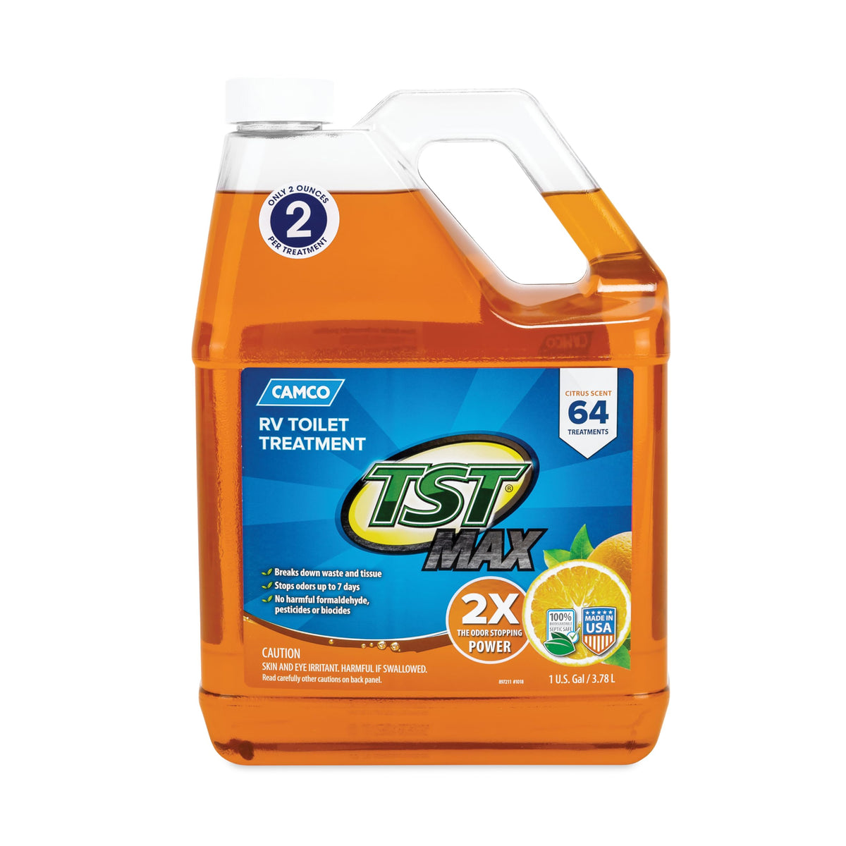 CAMCO 41197 Camco TST MAX Camper/RV Toilet Treatment - Features Septic Safe Formula & Stops Odors Up to 7 Days - Orange Scent, 1-Gallon (41197)