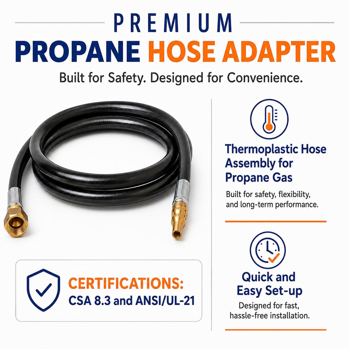 FLAME KING MB100304-48 Flame King 48-inch Propane Thermo Plastic Hose Assembly, 1/4" Male Quick Disconnect Plug × 3/8" Female Flare Swivel, with 1/4" ID Hose for RV, Van, and Trailer