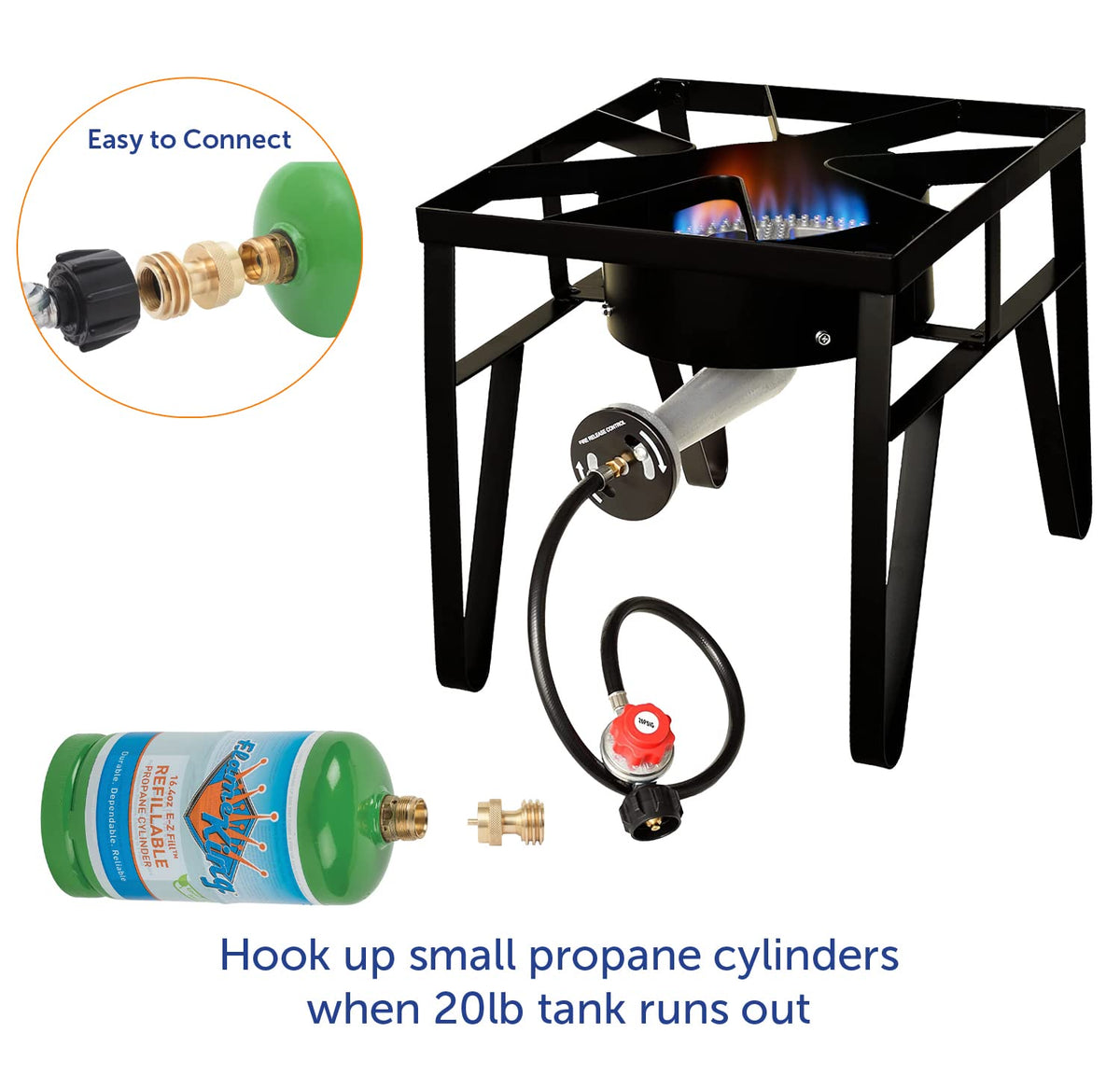FLAME KING AB227 Flame King 20LB to 1LB Propane Adapter – Solid Brass Converter, QCC1/Type 1 & POL Compatible, Hook Up Small Propane Cylinders when 20LB Tank Rans Out, for Grills, Heaters & Camping Appliances