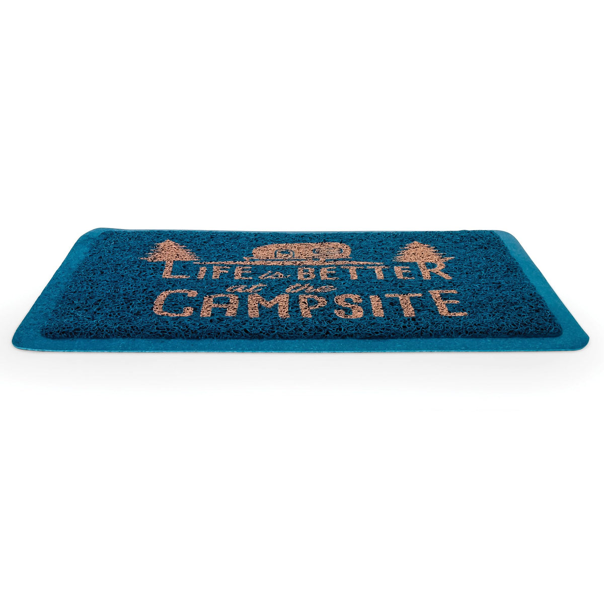 CAMCO 53201 Camco Life is Better at The Campsite Outdoor & Indoor Welcome Mat - Weather and Doormat – Traps Dirt and Liquid – Spongey Comfortable Feel – Measures 26 ½ " x 15" - Blue (53201) - 53201-A