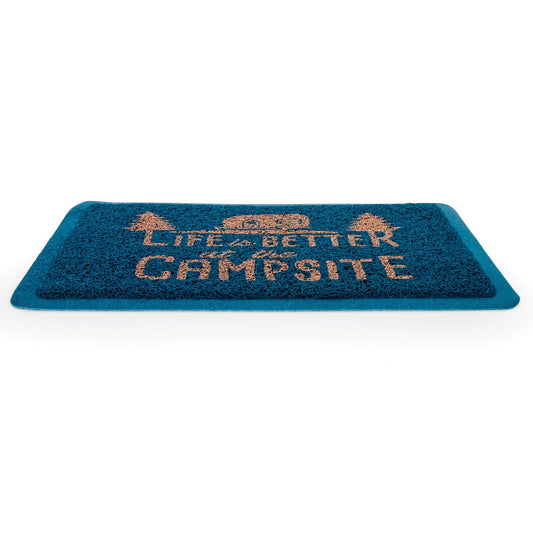 CAMCO 53201 Camco Life is Better at The Campsite Outdoor & Indoor Welcome Mat - Weather and Doormat – Traps Dirt and Liquid – Spongey Comfortable Feel – Measures 26 ½ " x 15" - Blue (53201) - 53201-A