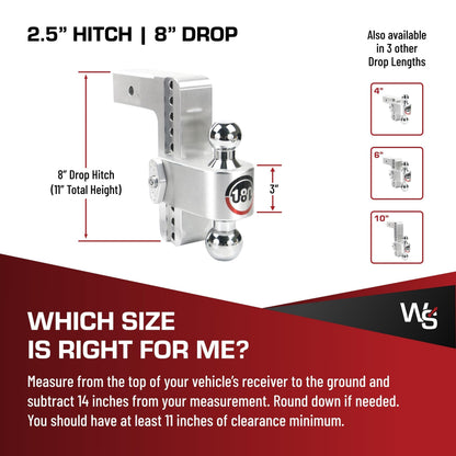 WEIGH SAFE CTB8-2.5-KA Weigh Safe 180-Degree Trailer Hitch - Adjustable Trailer Hitch for Towing - Compatible with 2.5" Receivers - 8" Drop, Chrome-Plated Tow Balls, 12,500 GTW, 2-Piece Lock Set