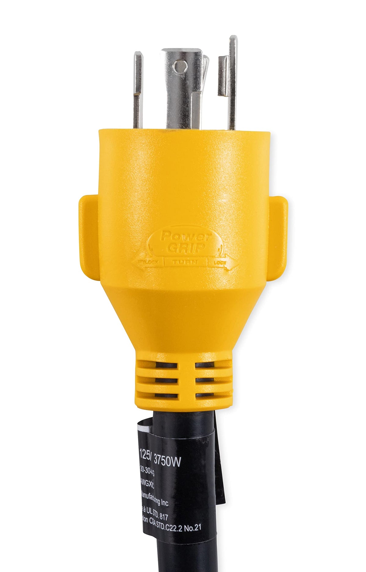 CAMCO 55382 Camco Power Grip Heavy Duty 12" 30 Amp Locking 4-Prong Male / 30Amp Standard Female Generator Adapter, Yellow (55382)