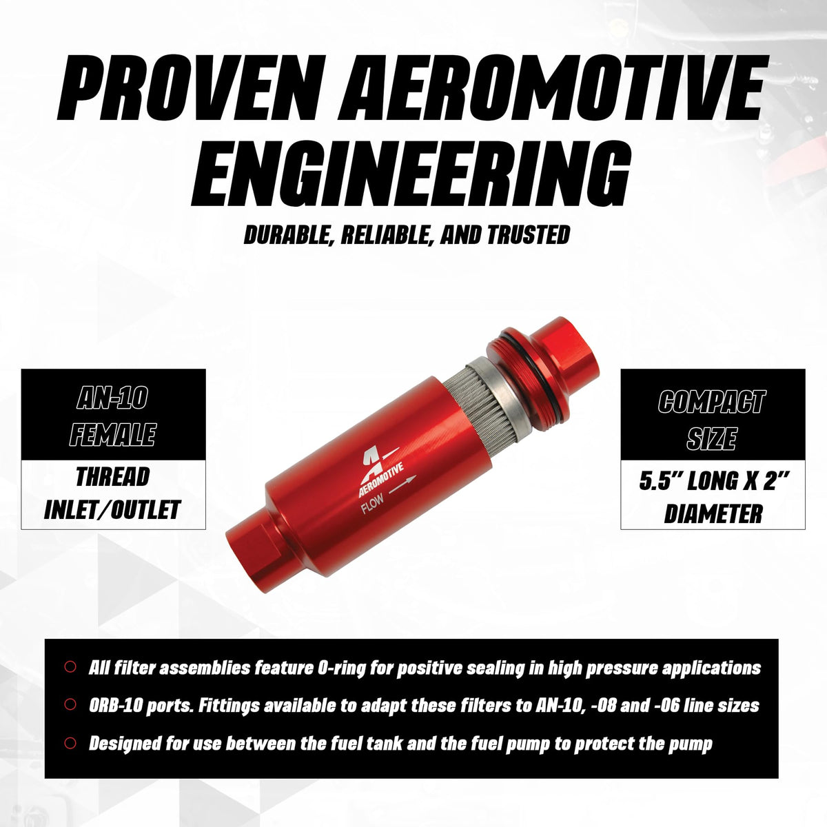 AEROMOTIVE 12304 Aeromotive 100 Micron Inline Fuel Filter - ORB-10 Ports, Stainless - 12304