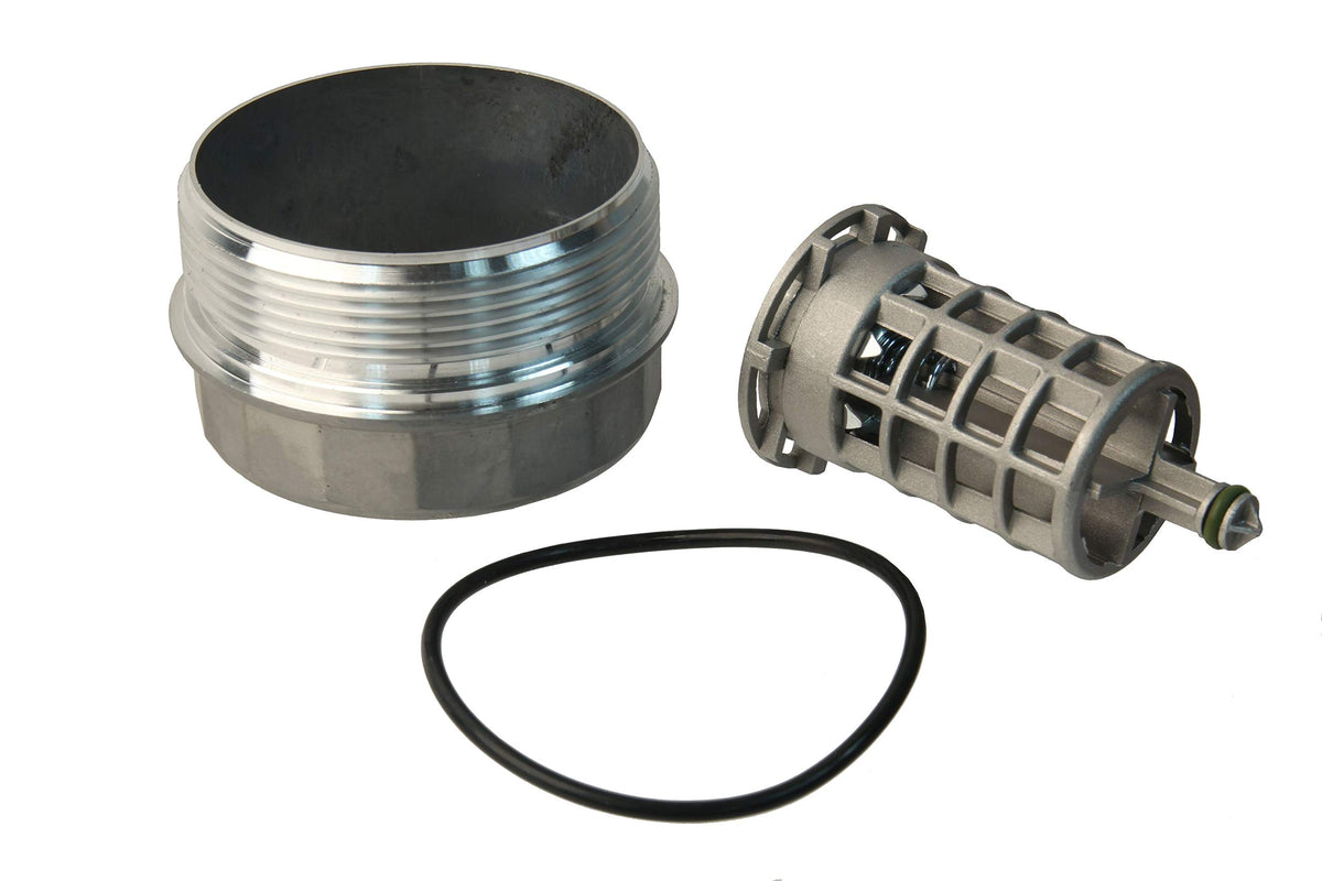 URO Parts 11427525334PRM Oil Filter Cover, Aluminum vs OEM is plastic