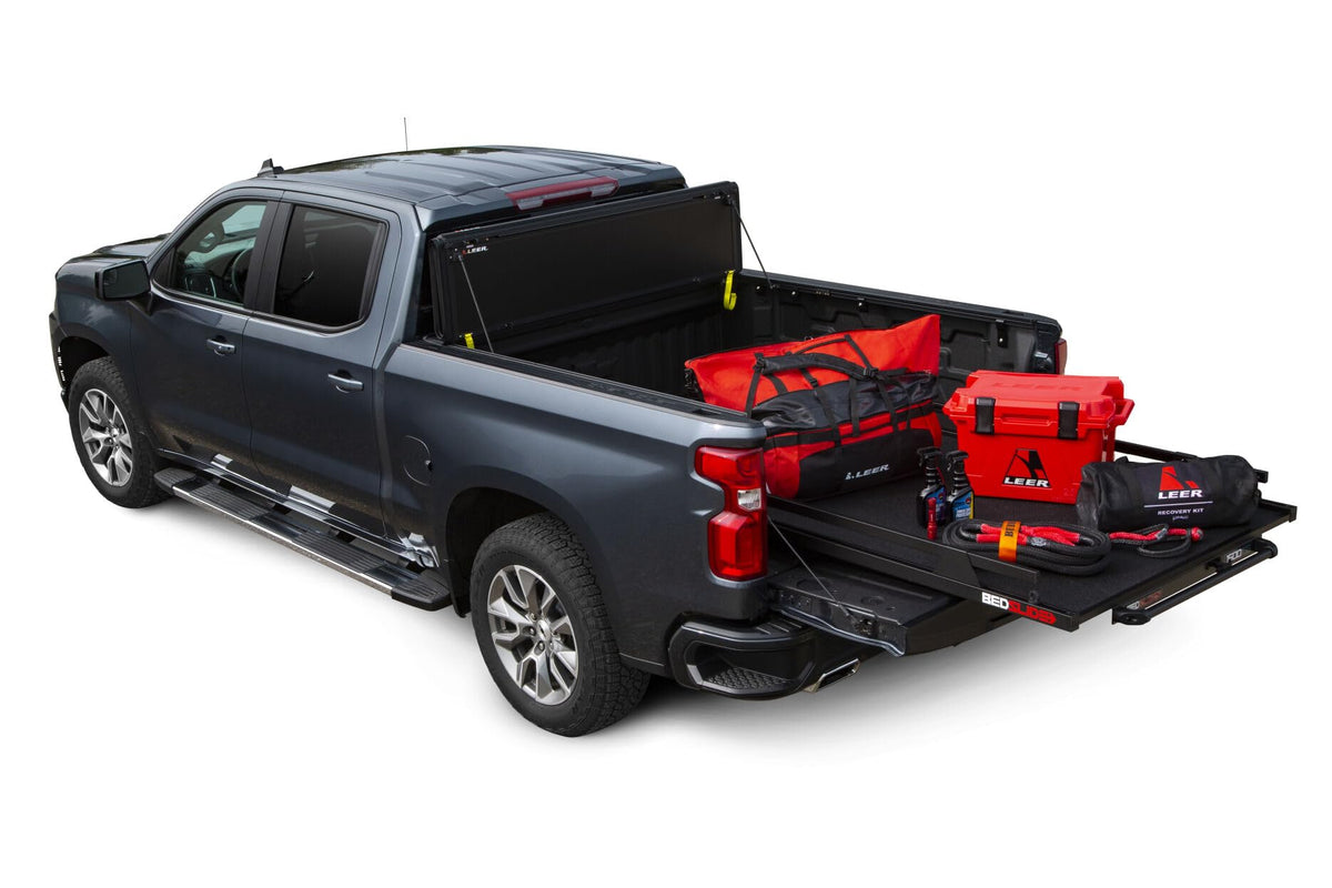 LEER 650120 LEER HF650M Quad-Folding Truck Bed Tonneau Cover, Fits Chevy Silverado and GMC Sierra, Years 2014-2018, 5'8" Truck Bed, Black