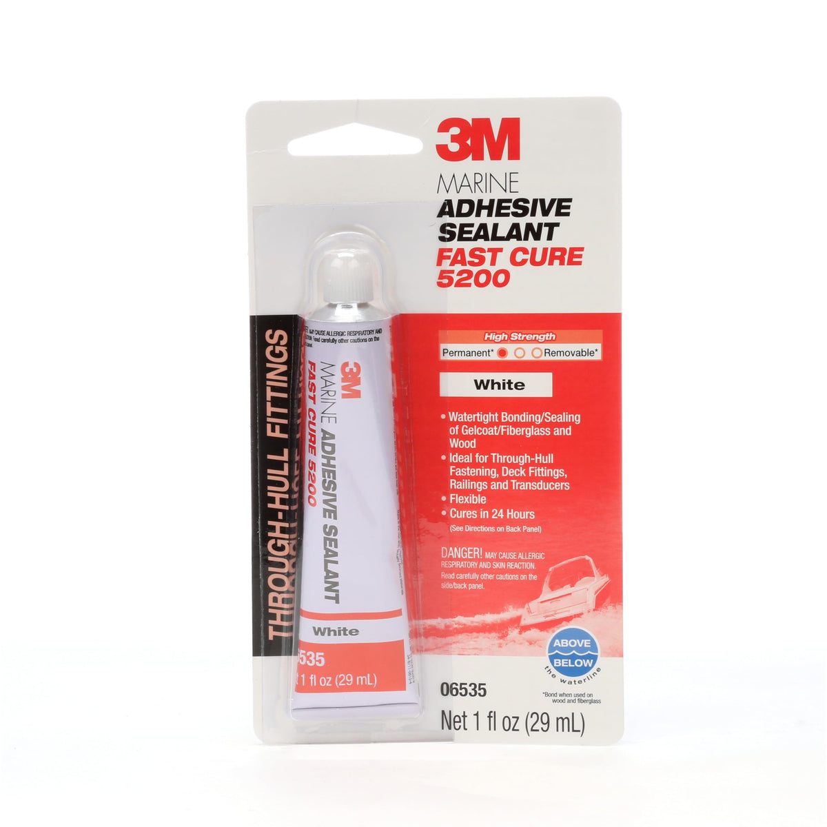 3M 06535 3M Marine Adhesive Sealant 5200FC, Fast Cure, White, 1 oz Tube