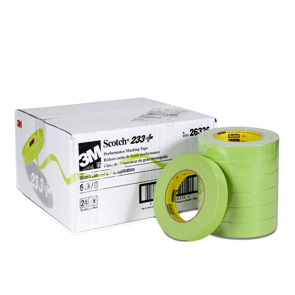3M 26336 3M 233+ Crepe Paper Performance Masking Tape, 250 Degree F Performance Temperature, 25 lbs/in Tensile Strength, 60 yds Length x 1" Width (Case of 24)