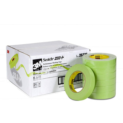 3M 26336 3M 233+ Crepe Paper Performance Masking Tape, 250 Degree F Performance Temperature, 25 lbs/in Tensile Strength, 60 yds Length x 1" Width (Case of 24)