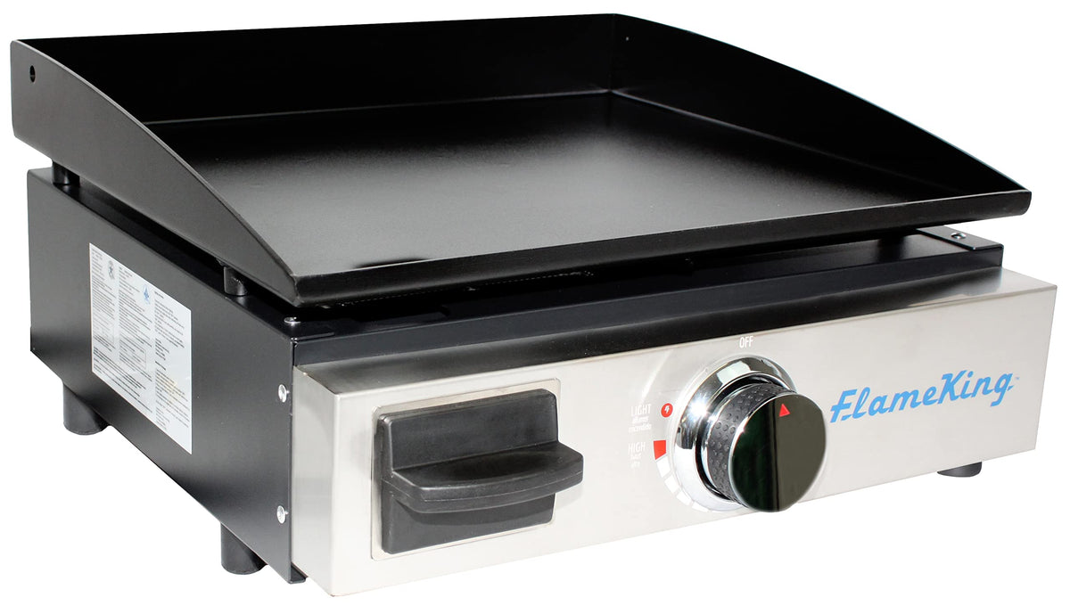 FLAME KING YSNFM-HT-200 Flame King 17-inch Flat Top Griddle for BBQ Grill w/Regulator, Propane Gas Griddle for RV Pullout Kitchen