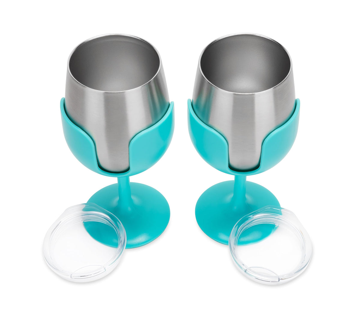 CAMCO 53484 Camco Life is Better at The Campsite Stainless Steel Wine Tumbler 2-Pack - Features Heavy Duty Double Wall Vacuum Insulation & Removable Navy, Red, Green & Yellow Stems - Holds 8-oz Each - Blue(53484)