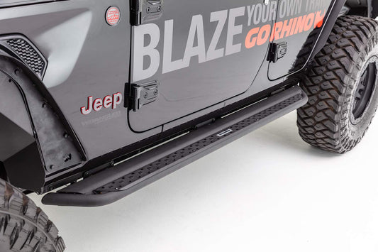 GO RHINO DSS4506T Go Rhino! Dominator Xtreme DSS SideStep & Brackets – Mild Steel, Textured Black – DSS4506T – Fits 2018-2024 Jeep Wrangler JLU, 4-Door