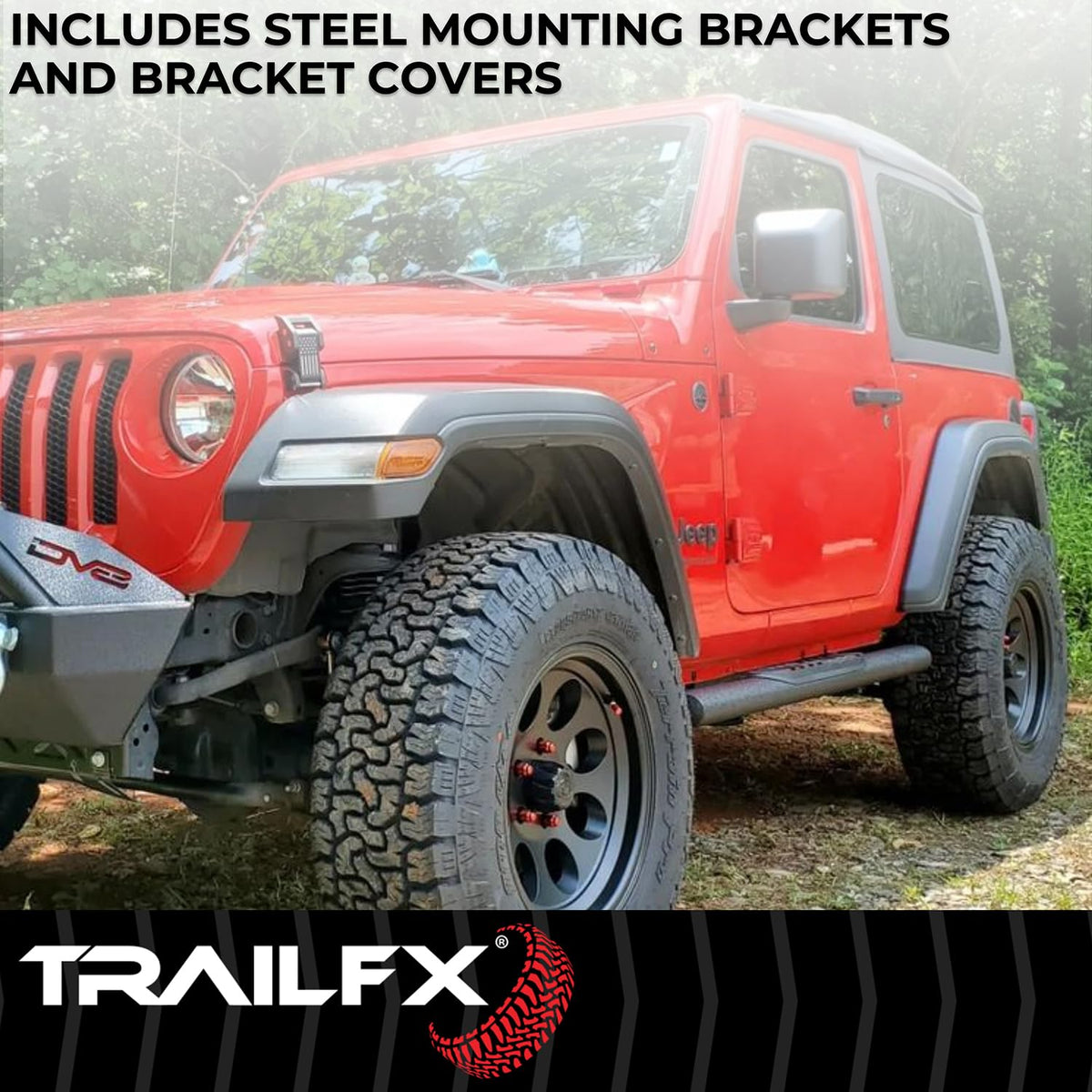 TRAILFX A1559T TrailFX Nerf Bar Fits 2024-2025 Toyota Tacoma Double Cab 4 Inch Oval Straight with Step Pads Rocker Panel Mount Powder Coated Titanium Matte Black Steel with Welded End Caps TrailFX T83A1559T