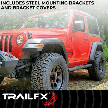 TRAILFX A1559T TrailFX Nerf Bar Fits 2024-2025 Toyota Tacoma Double Cab 4 Inch Oval Straight with Step Pads Rocker Panel Mount Powder Coated Titanium Matte Black Steel with Welded End Caps TrailFX T83A1559T
