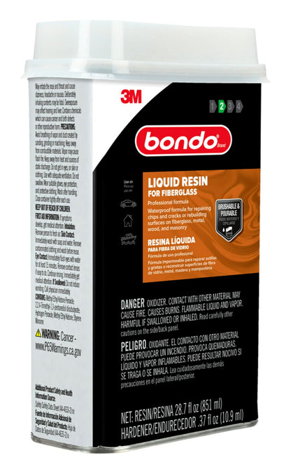 3M 402 3M Bondo Fiberglass Resin 28.7 US Fl oz Filler with 0.37 Fl oz Hardener, Stage 2, Waterproof Formula for Repairing, Resurfacing, or Rebuilding Metal, Wood, Fiberglass or Masonry Surfaces (00402)