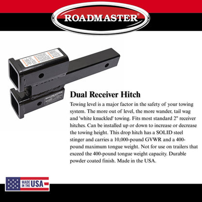 ROADMASTER 077-2 Roadmaster 077-2 Dual Receiver Hitches with 2" Top and Bottom Offset fits 2" Receiver Hitch | 10,000 lbs Towing Capacity | 400 lbs Max Tongue Weight | Durable Powder Coat Finish | Made in the USA