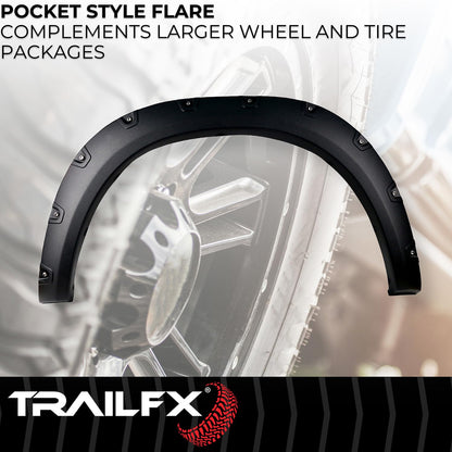 TRAILFX TFD3004T TrailFX TFD3004T Pocket Style Fender Flares for Ram 2500 2011-2018 - Black Textured Paintable Polypropylene, Set of 4 with Stainless and Black Steel Rivets
