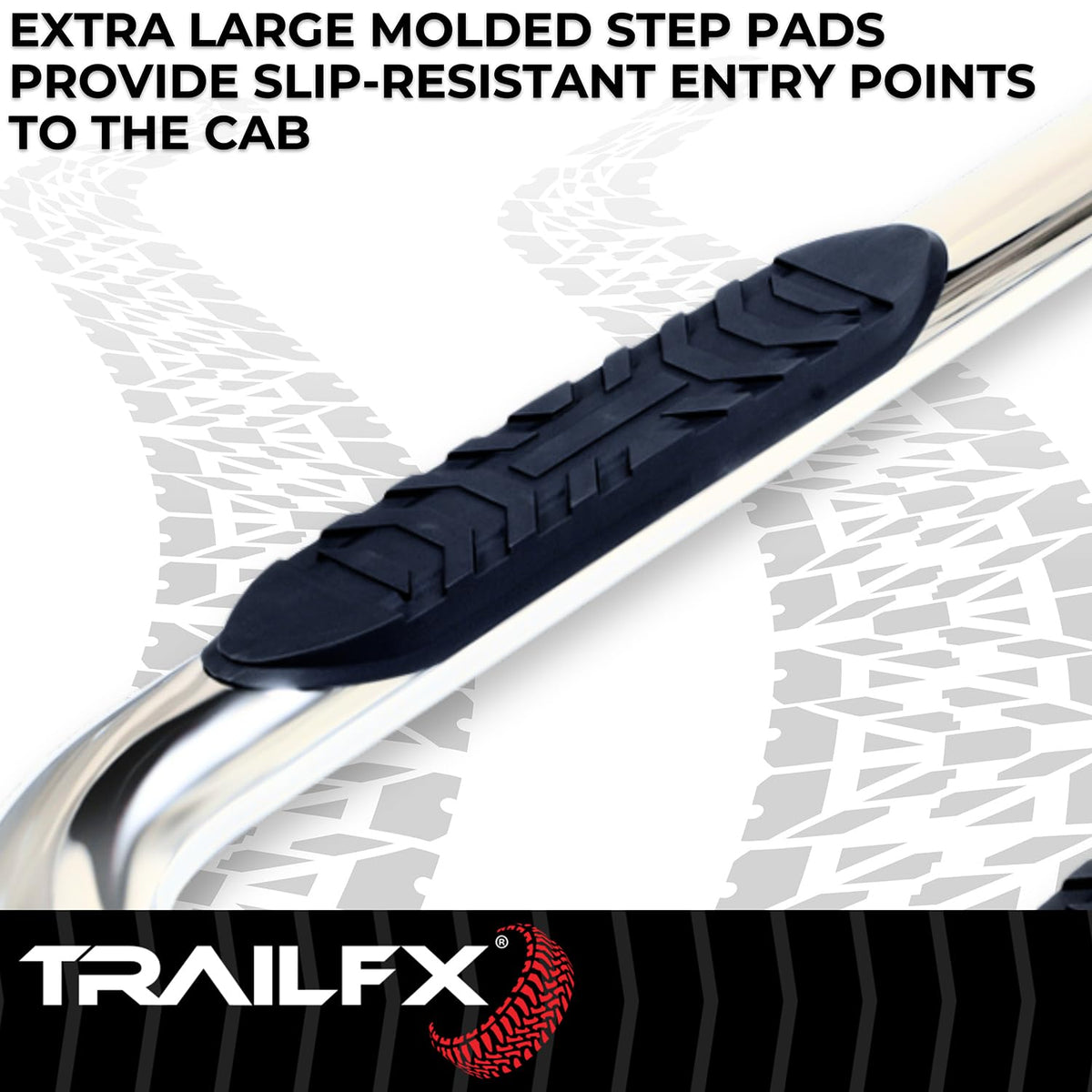 TRAILFX A1019S TrailFX A1019S 4 Inch Oval Bent Nerf Bars Fits 2024–2025 Toyota Tacoma with Step Pads Polished T304 Stainless Steel, Welded End Caps, Rocker Panel Mount, Bolt On Installation
