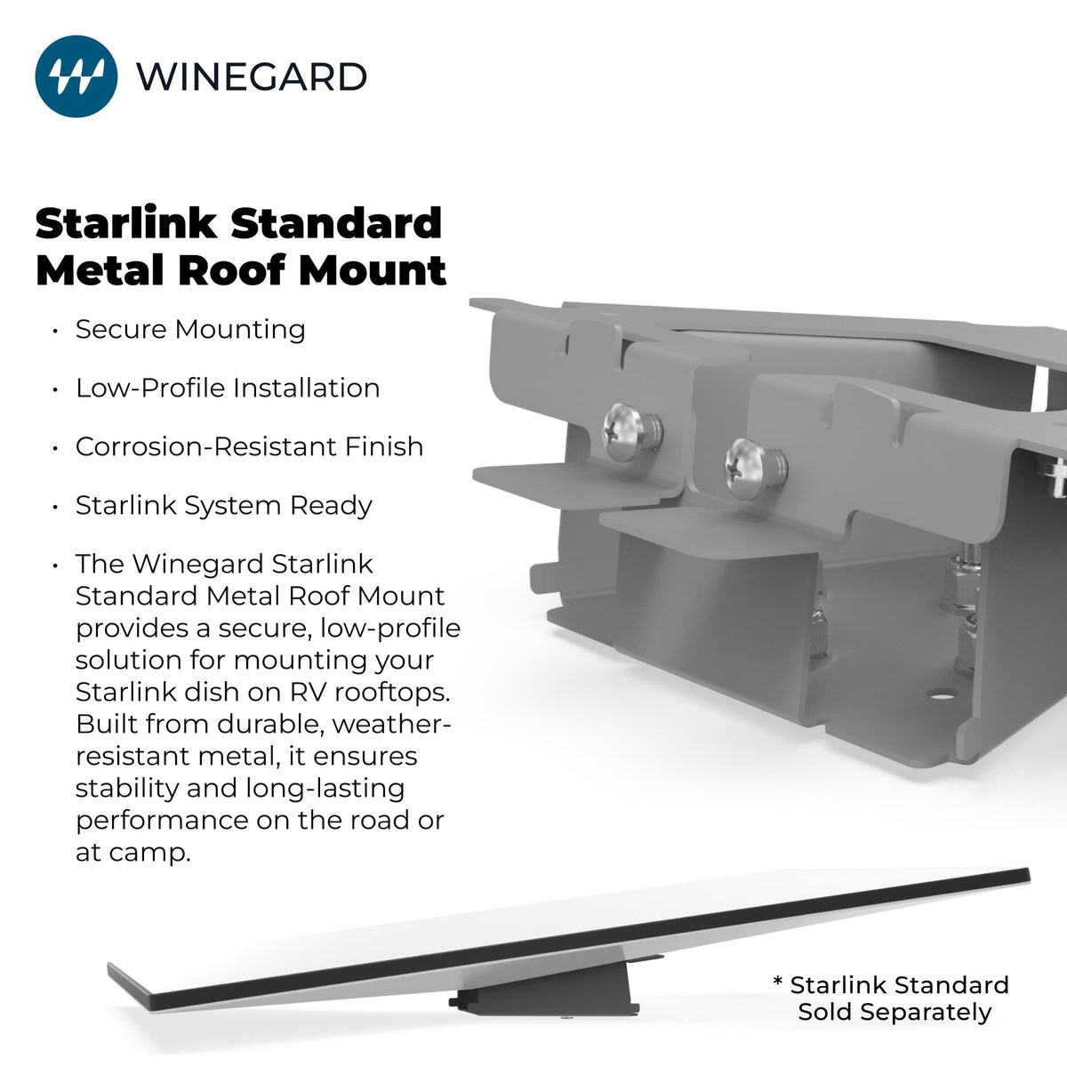 WINEGARD SDWDGMT Winegard Starlink SDWDGMT Standard Metal Roof Mount Kit - Satellite Antenna Base with Corrosion‑Resistant Hardware & Adjustable Bracket - Secure High‑Performance Outdoor Install - Black
