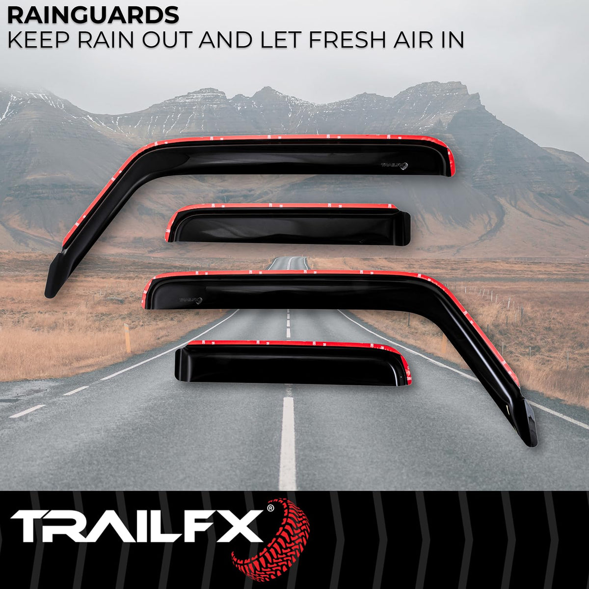 TRAILFX 4811IC TrailFX Window Vents Fits Jeep Wrangler JL 4 Door 2018-2025 in-Channel Smoked Rainguards 4-Piece Low Profile Acrylic Rainguard Set TrailFX 4811IC