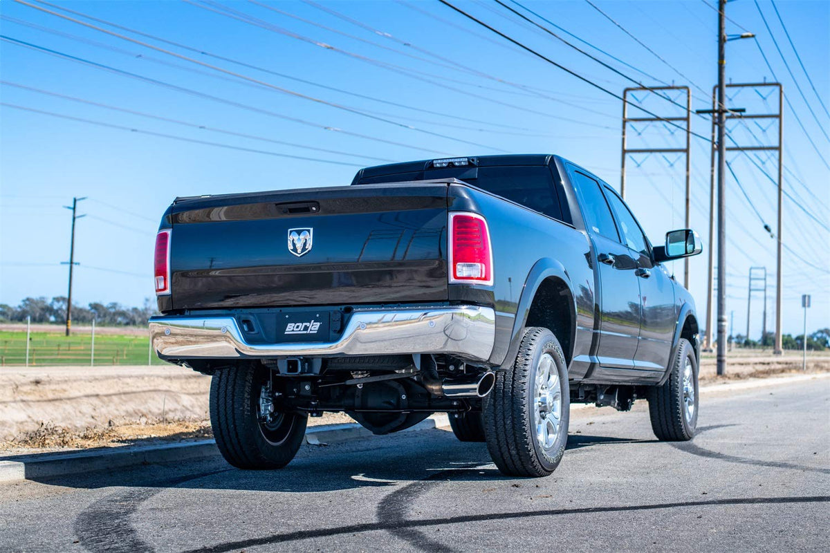 BORLA 140801BC Borla 140801BC S-Type Cat-Back Exhaust System 3.5 in. Pipe 5 in. Tip Single Round Rolled Angle Cut Black Chrome Truck Side Exit T-304 Stainless Steel S-Type Cat-Back Exhaust System