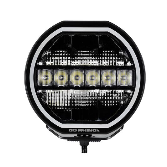 GO RHINO 751440911CRS Go Rhino Xplor Lighting: Blackout Series 9" Maxline Hi/Low Beam w/ Multi Daytime Running Light | Surface Mount ( Threaded Stud Mount), Aluminum, Black | 751440911CRS