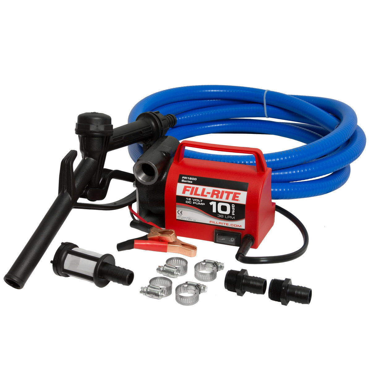 FILL RITE FR1614 Fill-Rite FR1614 12V 10 GPM Portable Fuel Transfer Pump for Diesel and Antifreeze with Suction and Discharge Hoses