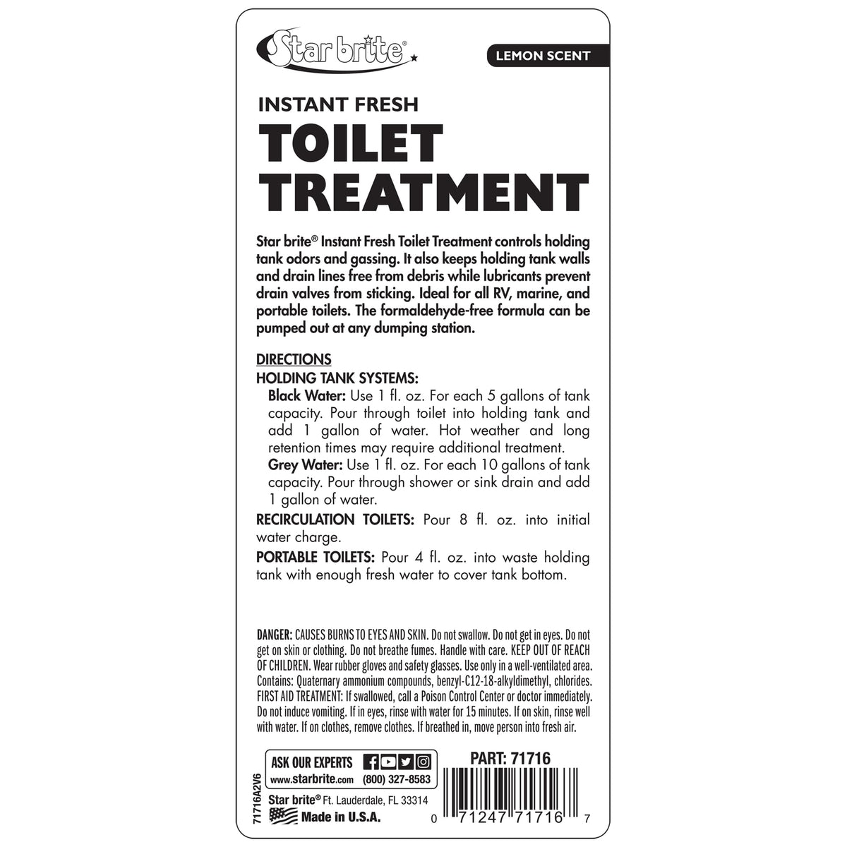 STAR BRITE 071716 STAR BRITE Instant Fresh Toilet Treatment Concentrate - Eliminates & Prevents Holding Tank Odors - Biodegradable Lemon Scent - 16 OZ (071716)