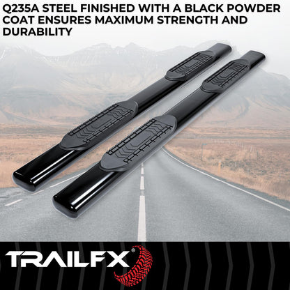 TRAILFX A8255B TrailFX Nerf Bars for Chevrolet Silverado 1500 Crew Cab 2019-2025 Steel 6 Inch Oval Straight Powder Coated Black with Step Pads, Rocker Panel Mount Running Boards TrailFX A8255B