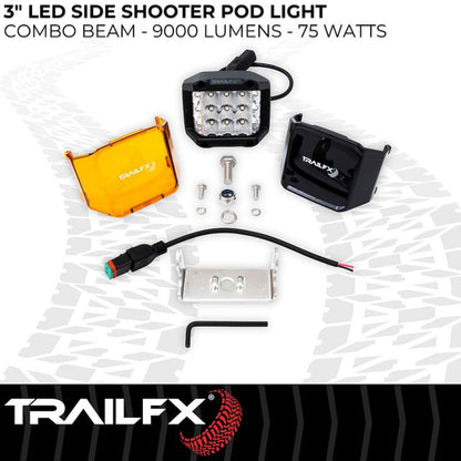 TRAILFX PODSIDF1 Trailfx Driving/Fog Light PODSIDF1, LED Bulb, 15 Clear LED 5 Watt Bulbs, 4 Inch Square, 60 Degree Spot Beam and 140 Degree Flood Combo Beam, Clear Lens, Bracket Mount, Single