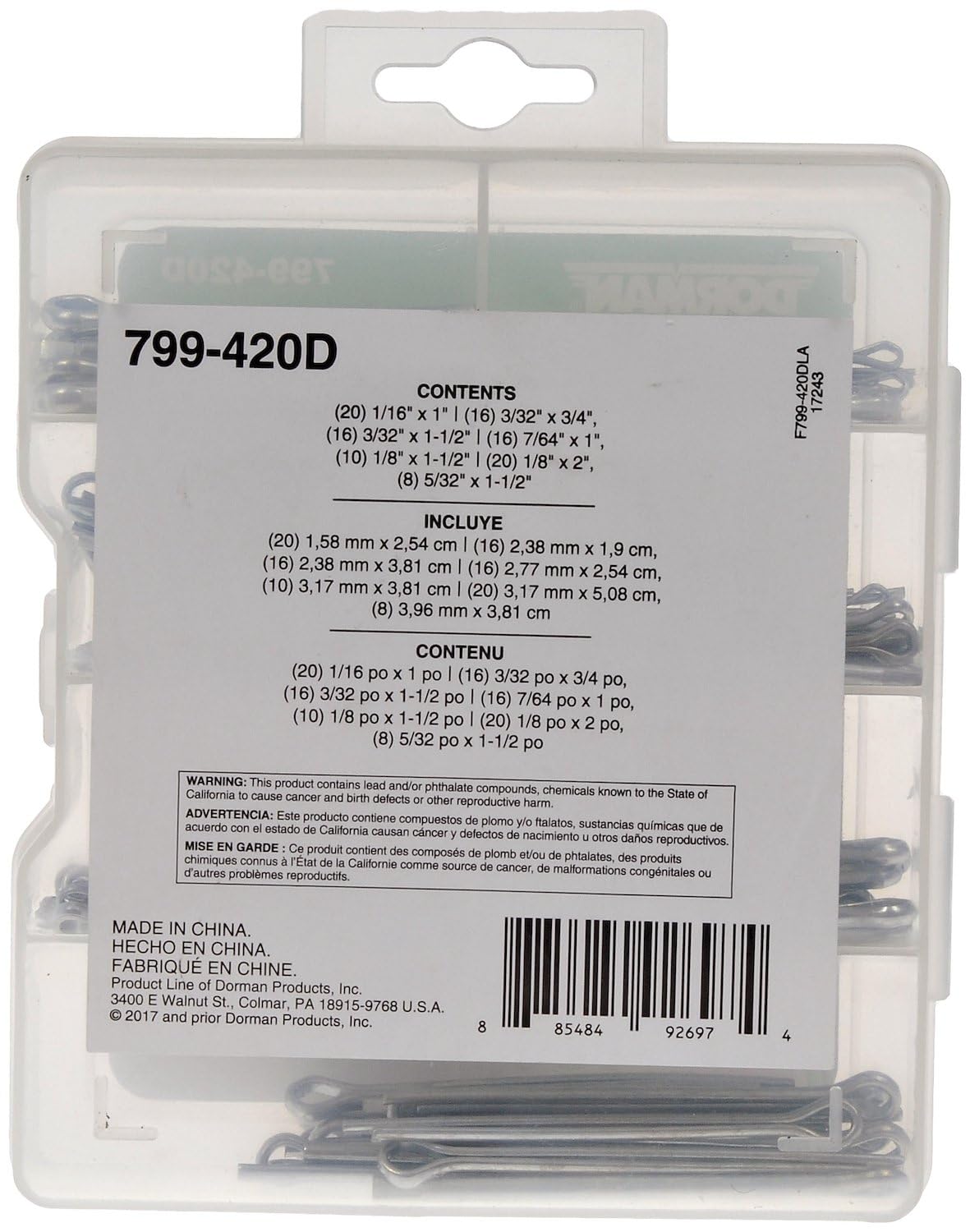 DORMAN 799-420D Dorman Pro Pack Cotter Pins, 106 Pieces