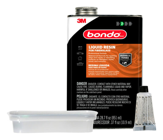 3M 402 3M Bondo Fiberglass Resin 28.7 US Fl oz Filler with 0.37 Fl oz Hardener, Stage 2, Waterproof Formula for Repairing, Resurfacing, or Rebuilding Metal, Wood, Fiberglass or Masonry Surfaces (00402)
