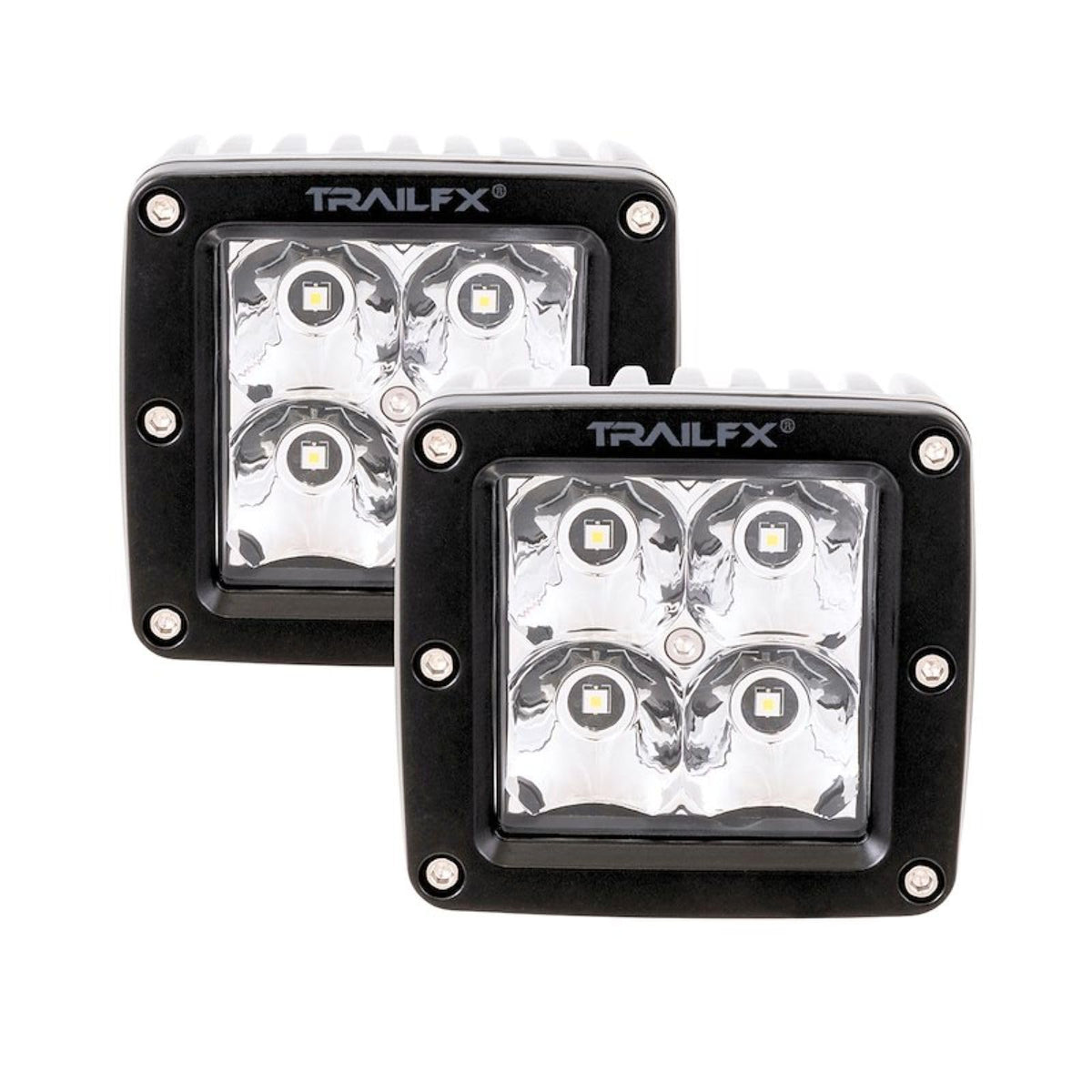TRAILFX 2X2S2 Trailfx Driving/Fog Light 2X2S2, LED Bulb, 4 Clear LED 5 Watt Bulbs, 3 Inch Square, 8 Degree Spot Beam, Clear Polycarbonate Lens, Bracket Mount, 20 Watt Blubs Amp Draw 1.2 AMP At 12 Volts, Set Of 2