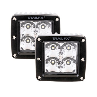 TRAILFX 2X2S2 Trailfx Driving/Fog Light 2X2S2, LED Bulb, 4 Clear LED 5 Watt Bulbs, 3 Inch Square, 8 Degree Spot Beam, Clear Polycarbonate Lens, Bracket Mount, 20 Watt Blubs Amp Draw 1.2 AMP At 12 Volts, Set Of 2