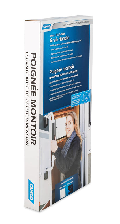 CAMCO 42197 Camco Fold-Away RV Grab Handle - Provides Secure Hold for Entering & Exiting - Measures 18-in, for Smaller RVs & Trailers - Easily Installs Beside RV Door, Hardware Included - Black (42197)