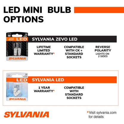 SYLVANIA 2825SL.BP2 SYLVANIA 2825 T10 W5W LED Mini Bulb, White, Interior Lighting, 2-Pack