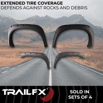 TRAILFX TFD3001S TrailFX Fender Flares Fits Dodge Ram 1500 2002-2008 Pocket Style Black Smooth Paintable Polypropylene, Set of 4 with Stainless and Black Steel Rivets TrailFX TFD3001S